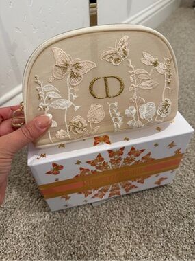 Dior Cream Embroidered Butterfly Card & Key Pouch